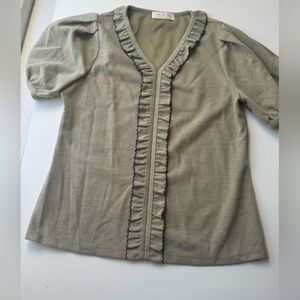 Gray Ruffled V-Neck Top